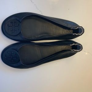 Black Leather Tory Burch Flats